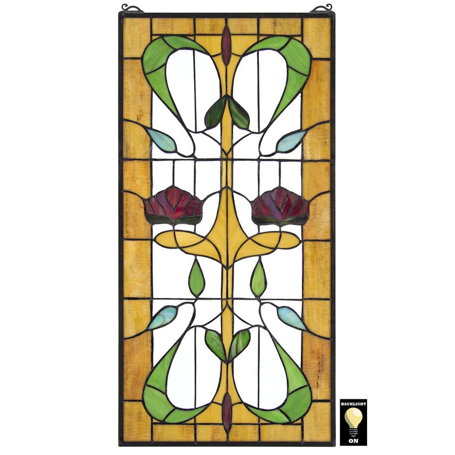 Ruskin Rose Two Flower Tiffany-Style Stained Glass Window