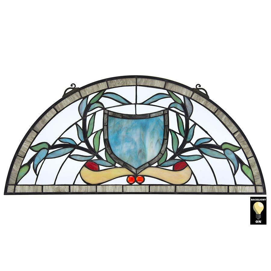 Heraldic Shield Demi-Lune Tiffany-Style Stained Glass Window