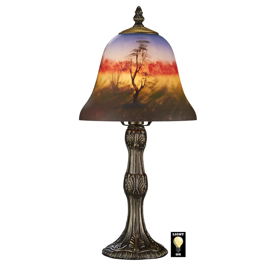 Forest Scene at Sunset Reverse Hand-Painted Glass Lamp