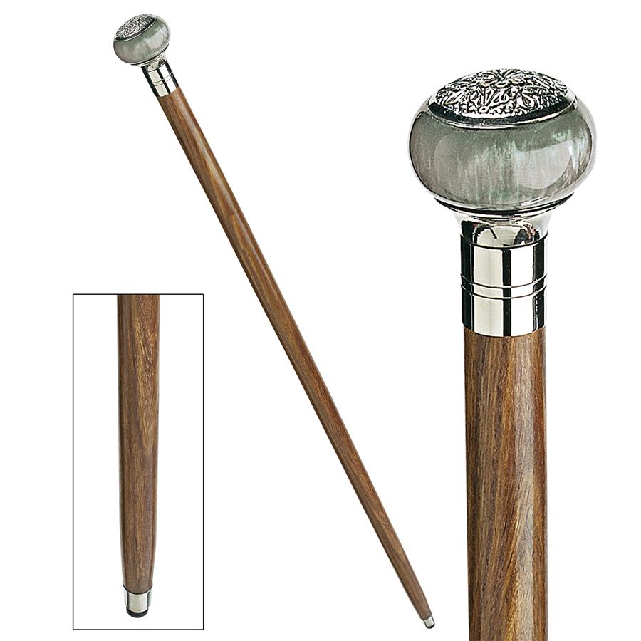 Gentleman's Choice: Blue-Gray Sphere Solid Hardwood Walking Stick