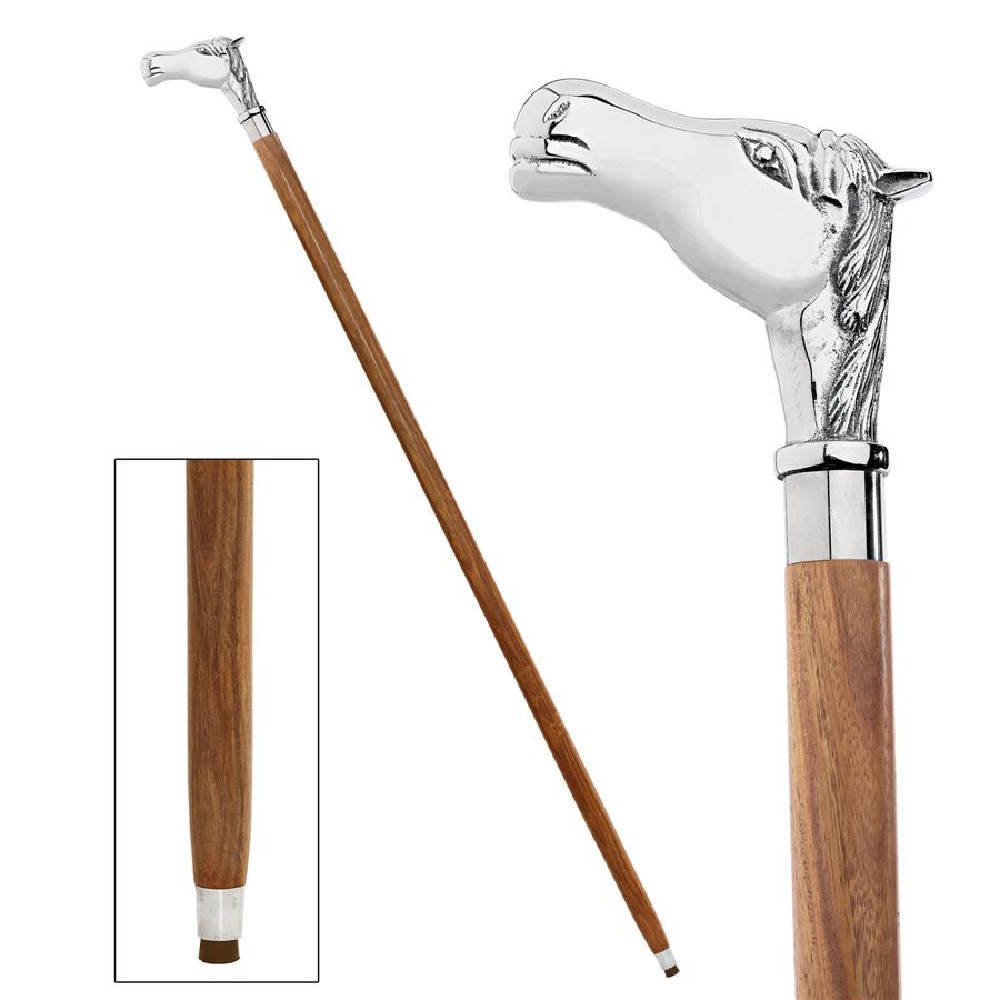 Empress Collection: Playing the Ponies, Horse Chrome Solid Hardwood Walking Stick