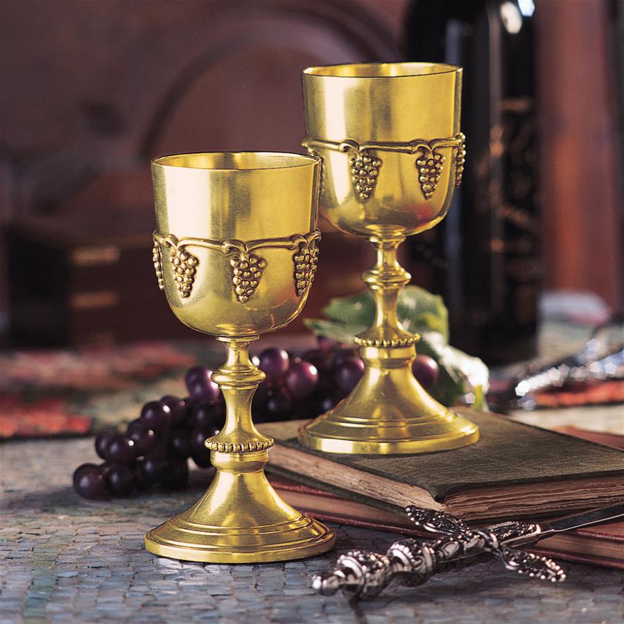 Grape Harvest Solid Brass Goblet: Set of Two with Gift Box