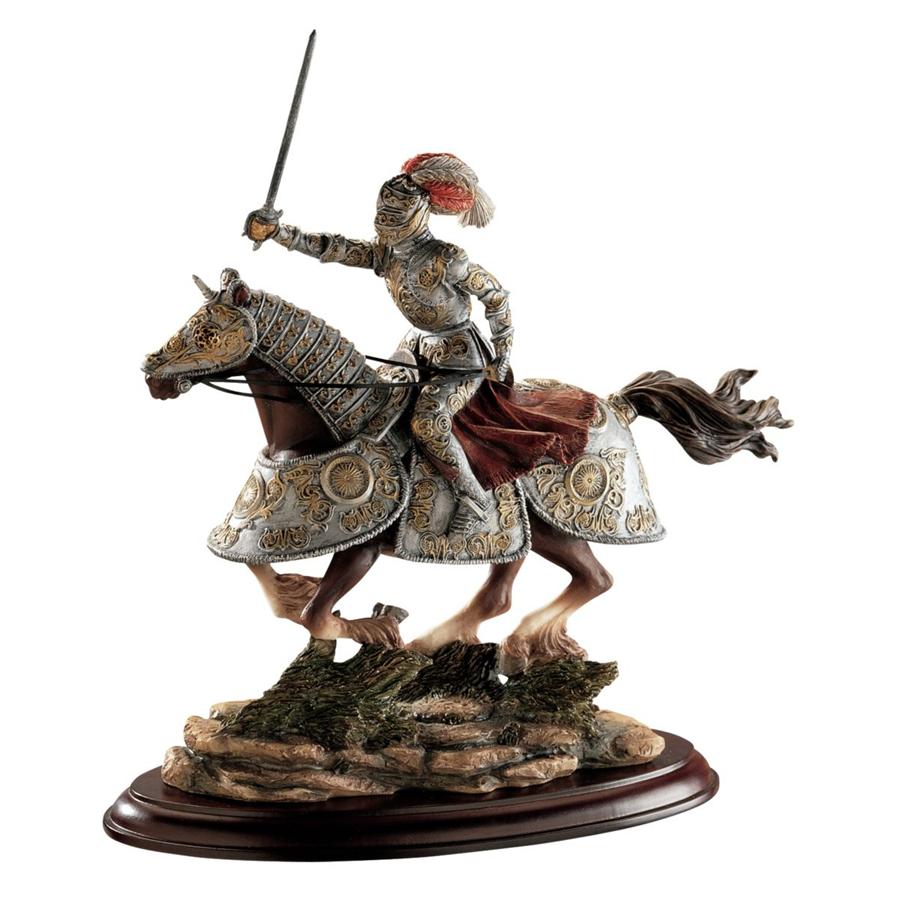 Medieval Charging Knight and Horse Sculpture